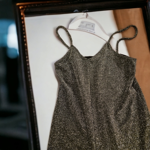 NWOT Leith Glitter Silver Jumpsuit Spaghetti Strap Size Small - Picture 4 of 5